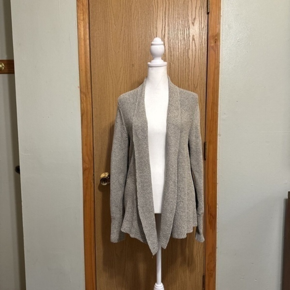Banana Republic Medium Gray Long Sleeve & Faux Leather Zip Sides Cardigan - EUC